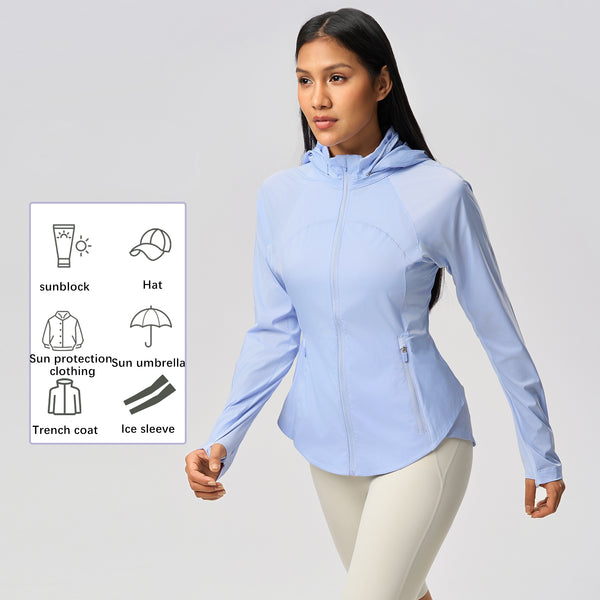 Women's Summer Cooling Sun Protection Shirt with UV Protection Waist Slimming Hooded Outdoor Sun Protection Jacket WDQ098