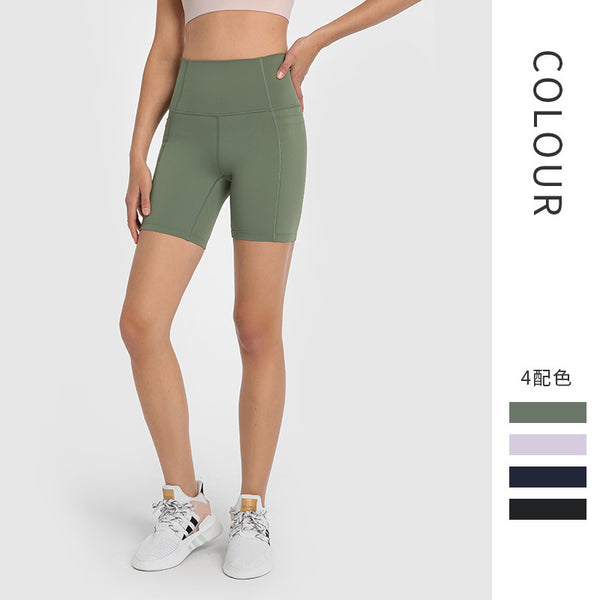 Women's High Waist Yoga Shorts with Side Pockets, Tight Butt Lifting Fitness Shorts WDQ178