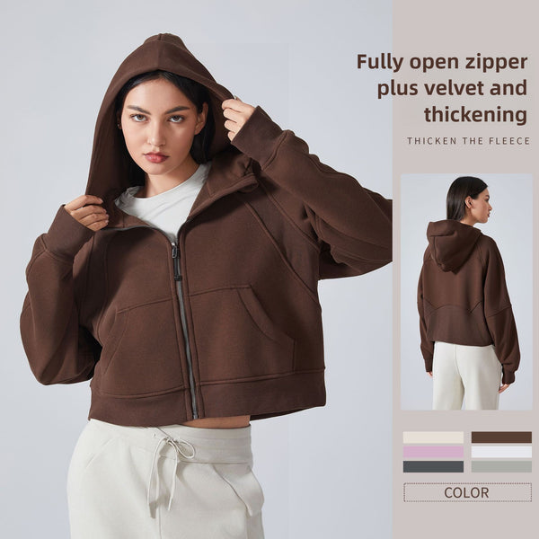 Comfy and Trendy: Ladies' Hoodie Fleece-Lined Athletic Jacket with Zipper and Pockets for Winter WDQ151