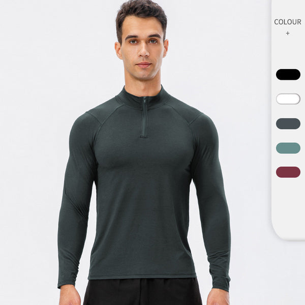 Men's Autumn Winter Fitness Long Sleeve Quick Dry Running Training Top with Half Zipper Tight Sports Sweatshirts MY11516
