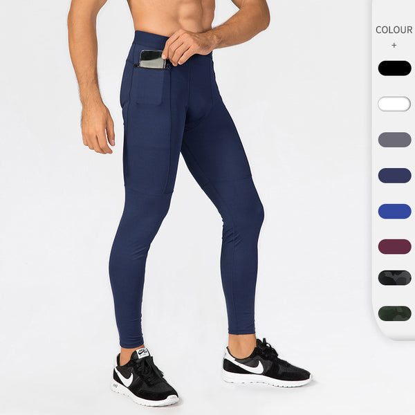 Men's Zipper Pocket Fitness Leggings Sport Running Training Moisture-wicking Quick-drying High Elastic Compression Pants MY1070