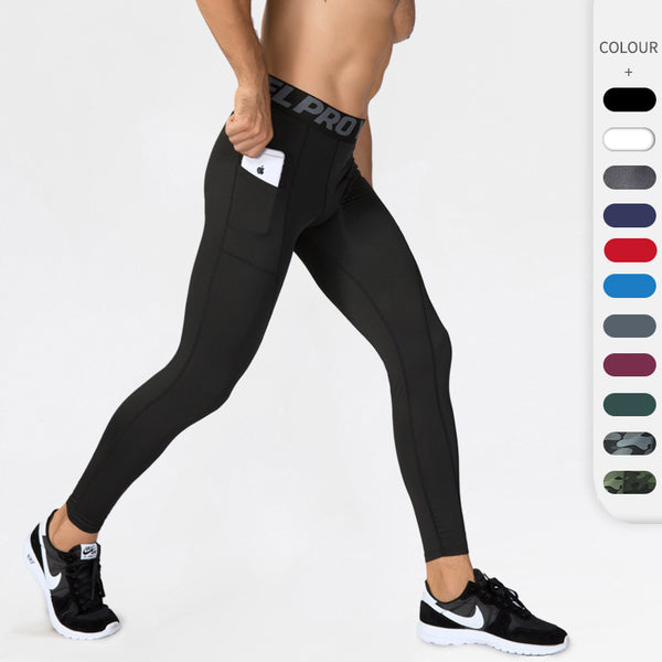 High-Performance Men's Workout Tights with Pocket, Elastic Compression Pants for Running and Gym Sweat-wicking MY1080