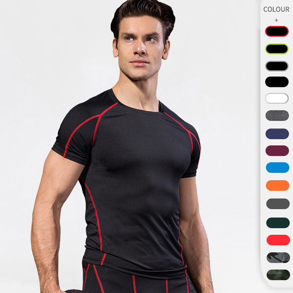 Men's Compression Short Sleeve Athletic Running Training Top Moisture-Wicking Sports Workout T-Shirt MY1053
