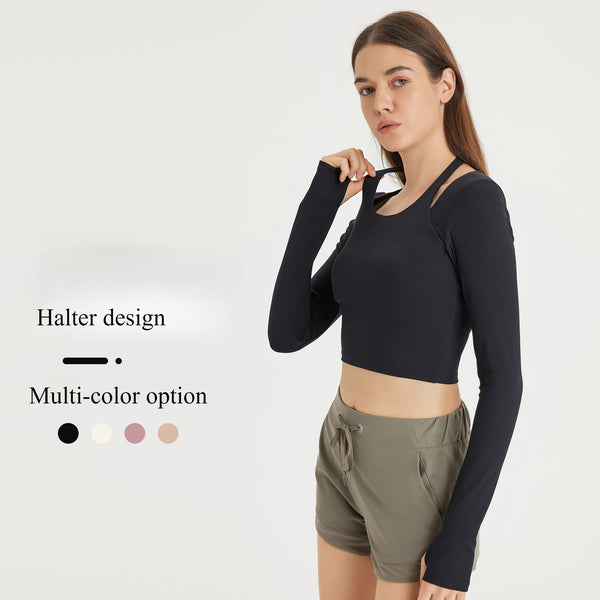 Fashionable Neck Hanging Long Sleeve Women's Top Slim Fit Soft Brushed Yoga Wear for Fitness WDQ214