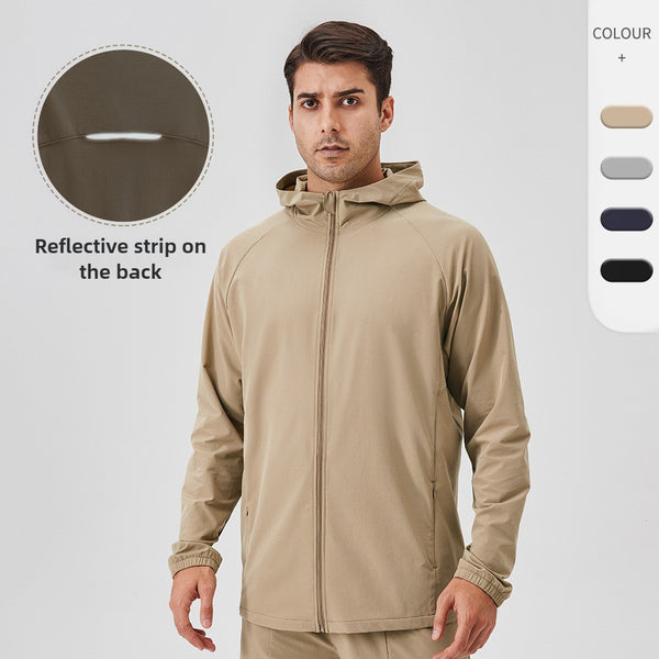 Men's Sports Jacket with Zipper Windproof Hat Outdoor Loose Casual Running Fitness Jacket MY41522