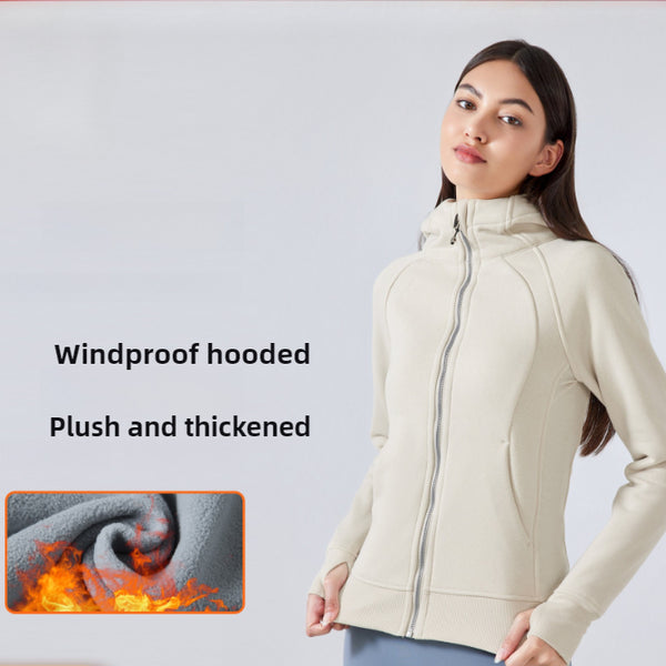 New Thickened and Warm Hooded Jacket for Women Outdoor Fitness Running, Sports Top WDQ028