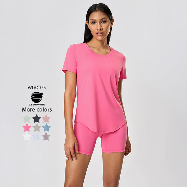 Breathable Loose Fit Yoga Short Sleeve for Women, Quick Dry Running Workout Top WDQ075