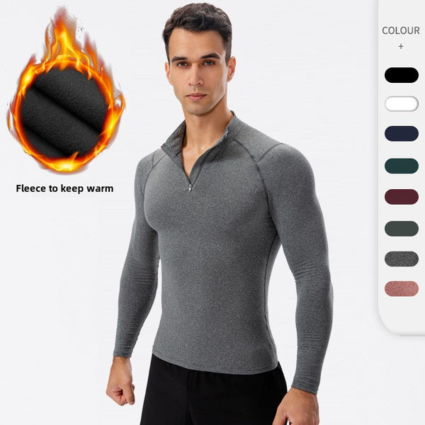 Men's Fitness Tops High Elastic Long Sleeve Fleece for warmth Shirts Compression Sportswear Running and Training MY11517